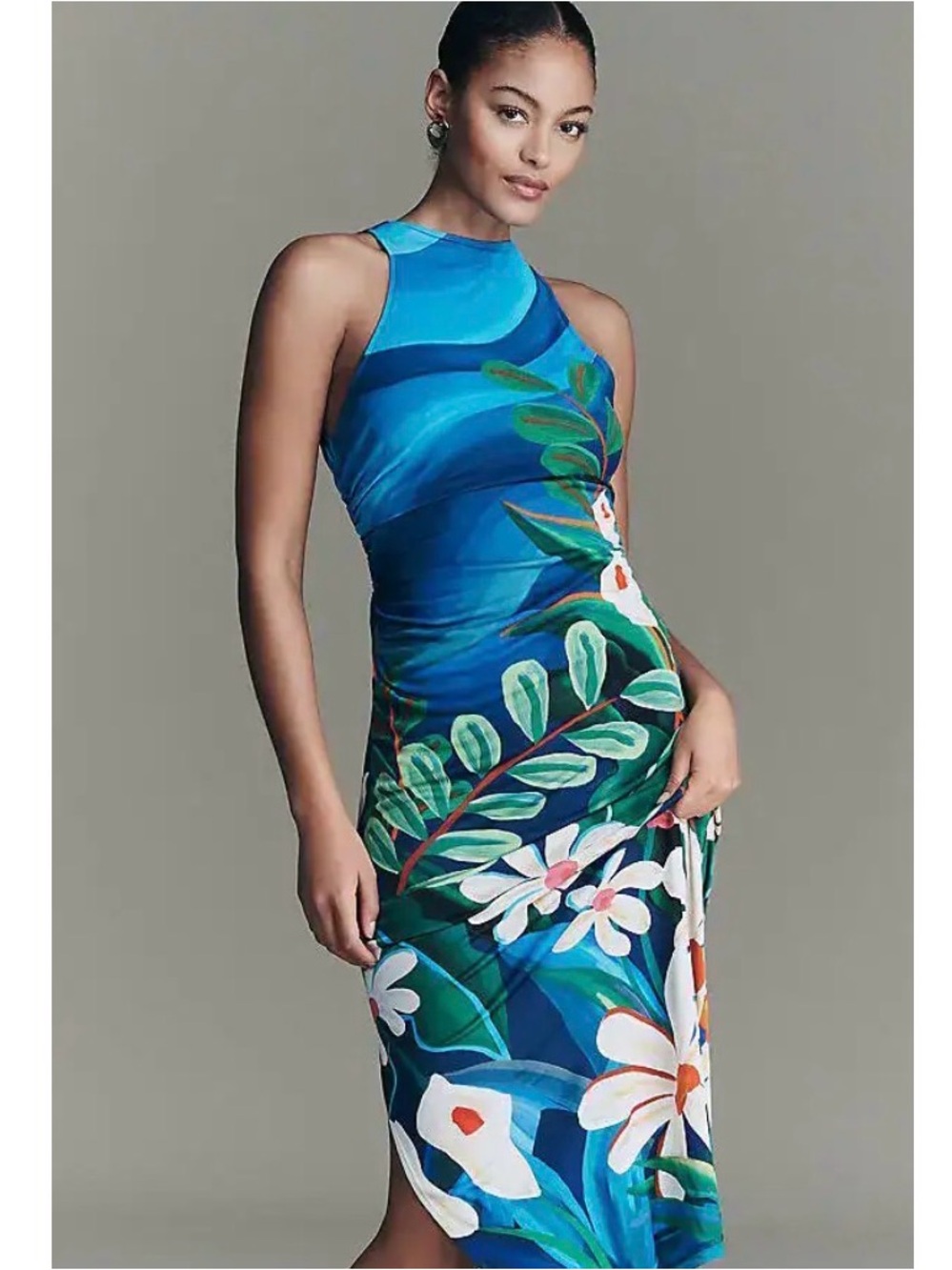 FARM RIO PRINTED SLEEVELESS MIDI DRESS - Floral Wave - Picture 1 of 3